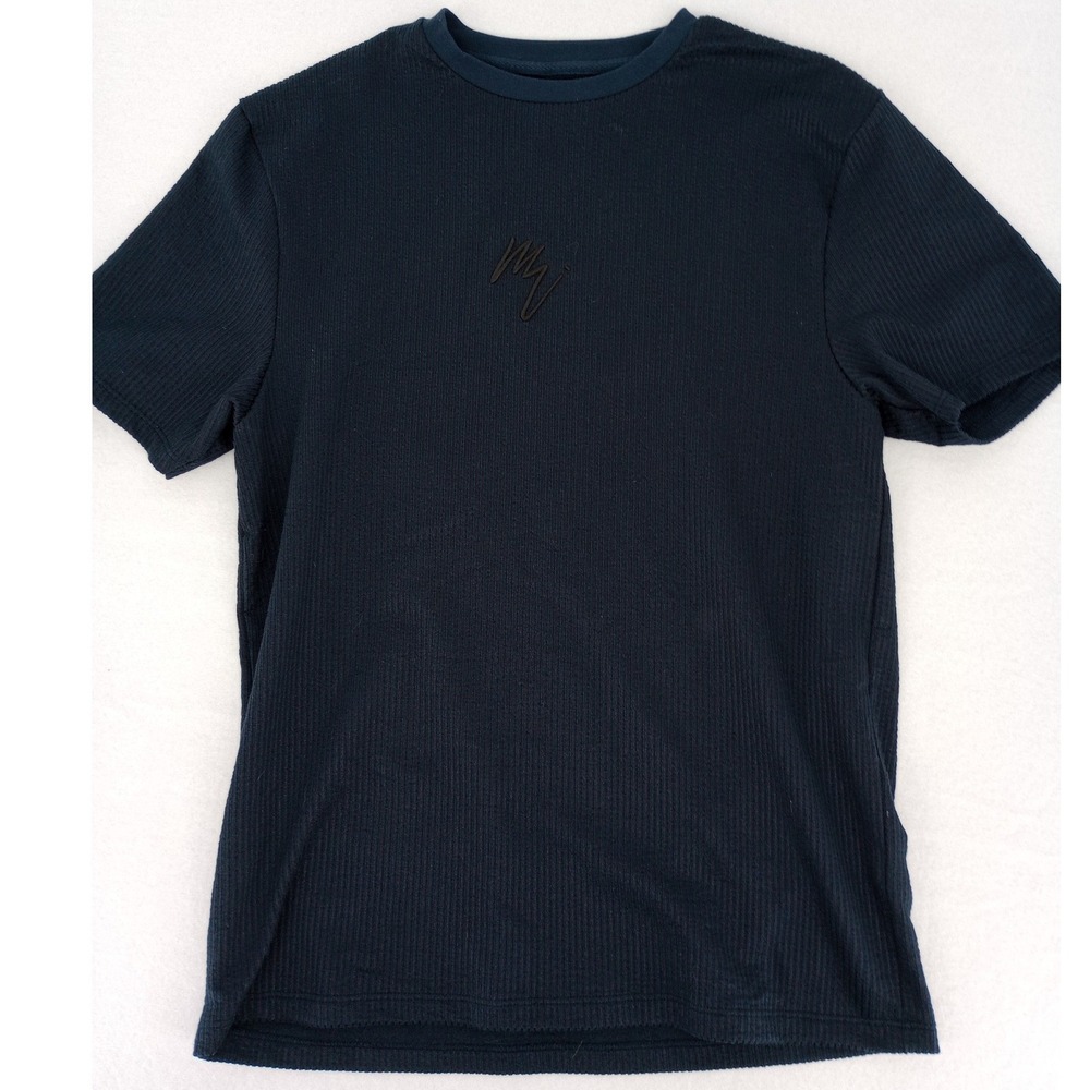 River Island T-Shirt Mens Size M Navy Blue Ribbed Short Sleeve Logo